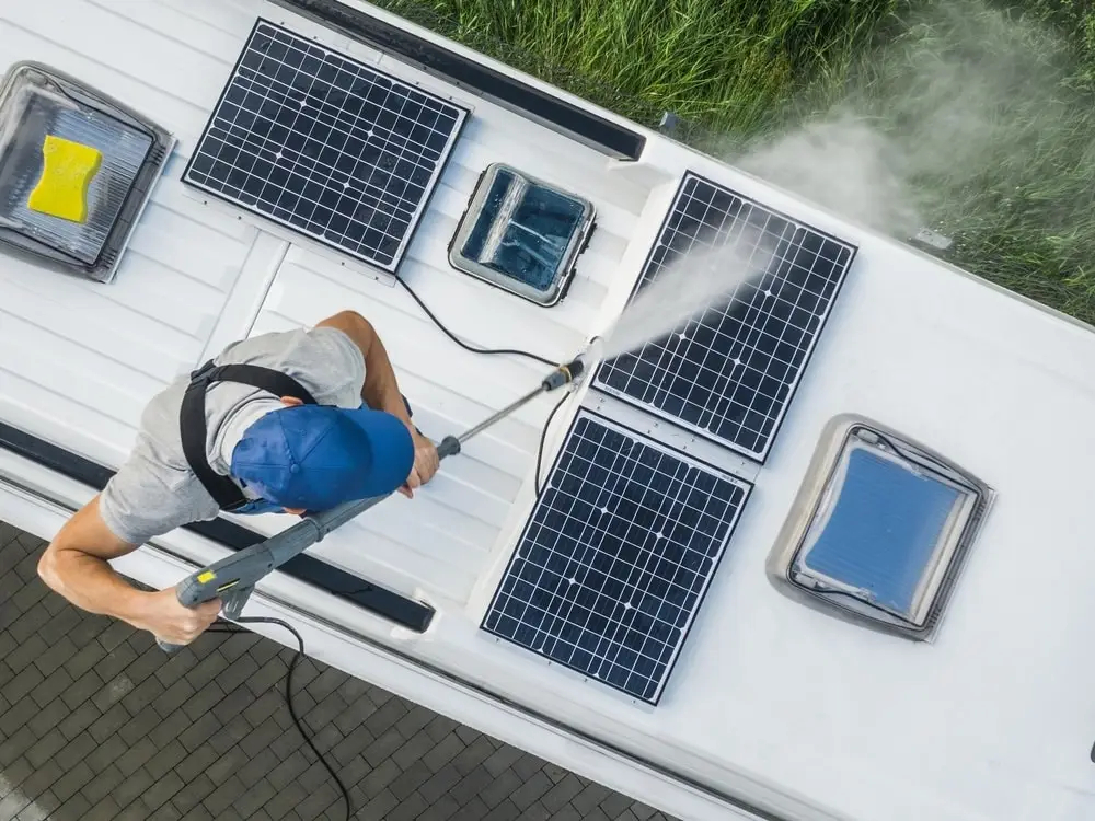 Professional rooftop solar panel cleaning