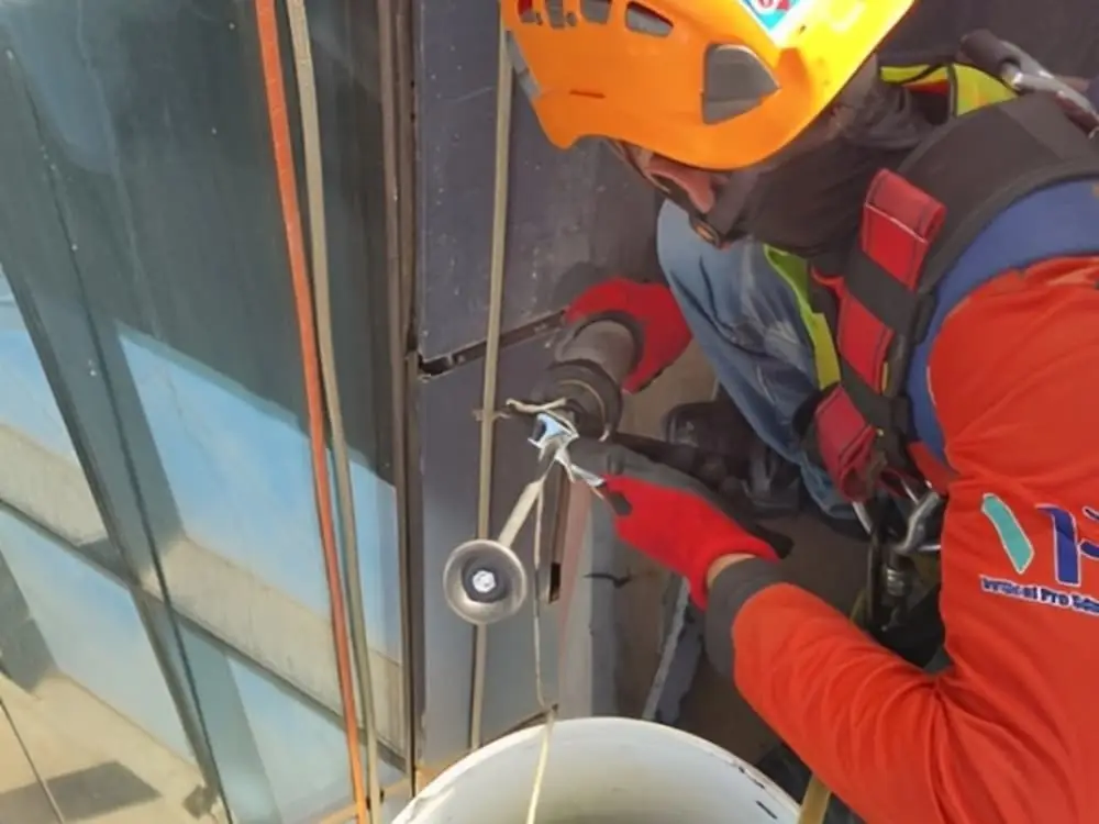 Professional exterior facade cleaning technicians
